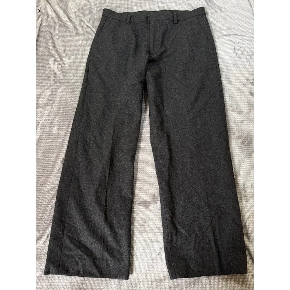 Banana Republic Dawson Wool Blend Dress Pants Charcoal Gray Wide‎ Leg Mens 36x29